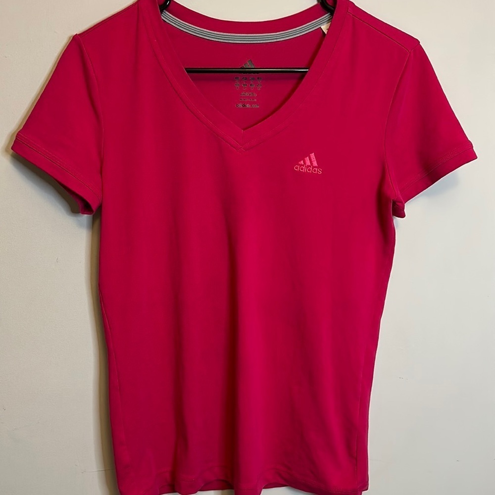 Adidas V-Neck Hot Pink Shirt Size Small
